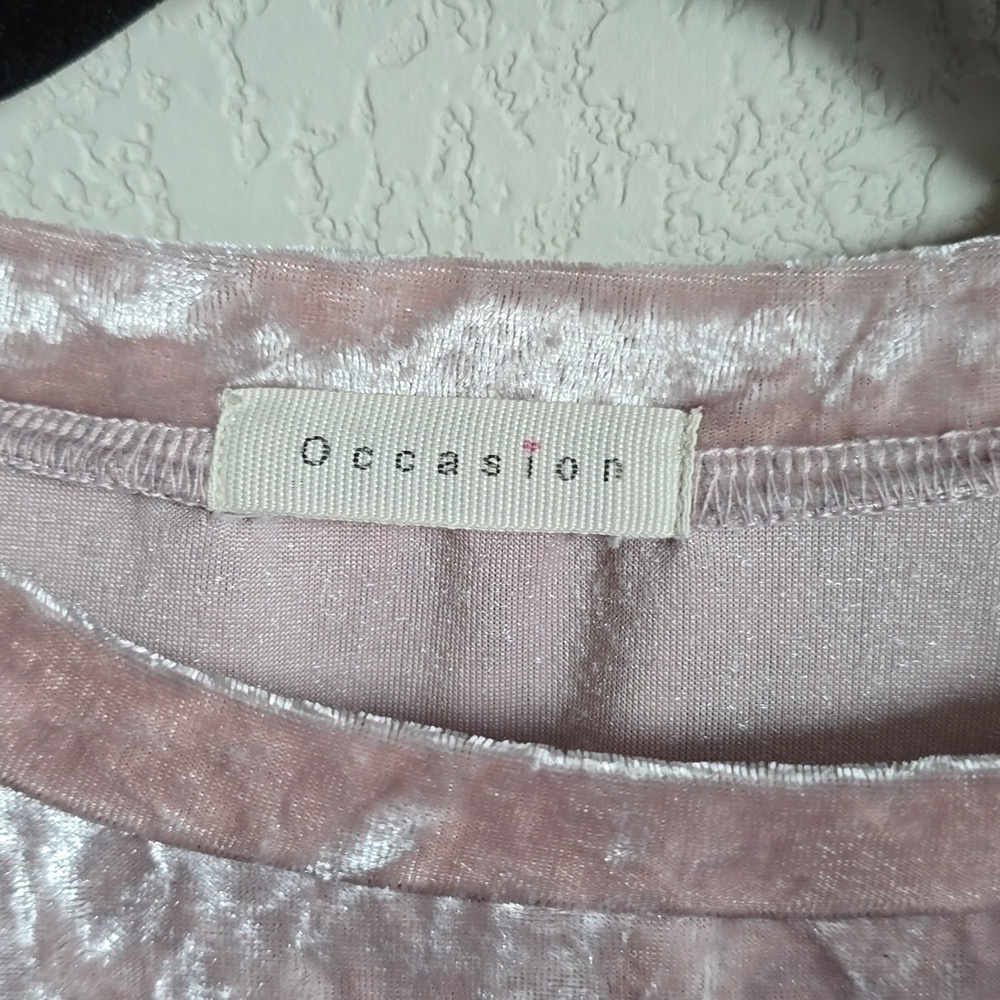 Occasion Pink Crushed Velvet Short Sleeve Crop Top S - Picture 2 of 2